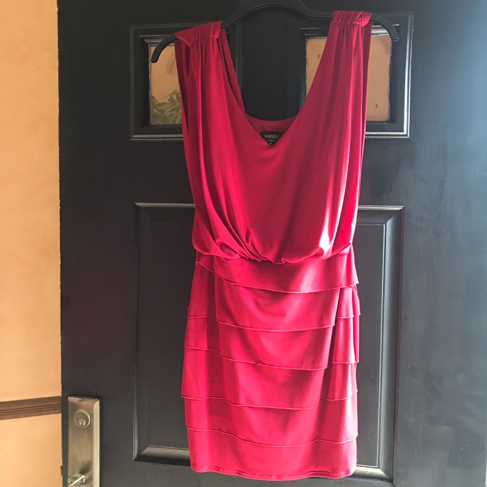 Red cocktail dress with ruffles